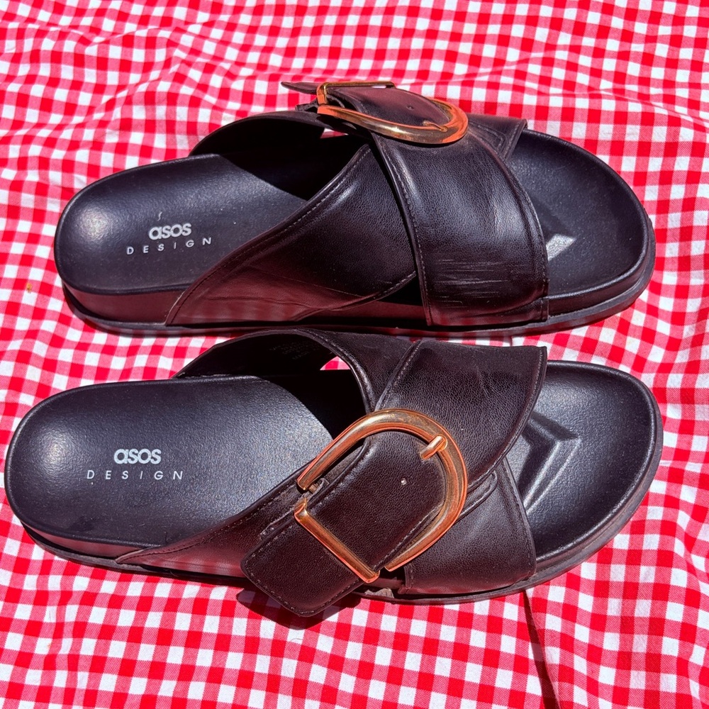 ASOS Black Slides with Gold Buckle